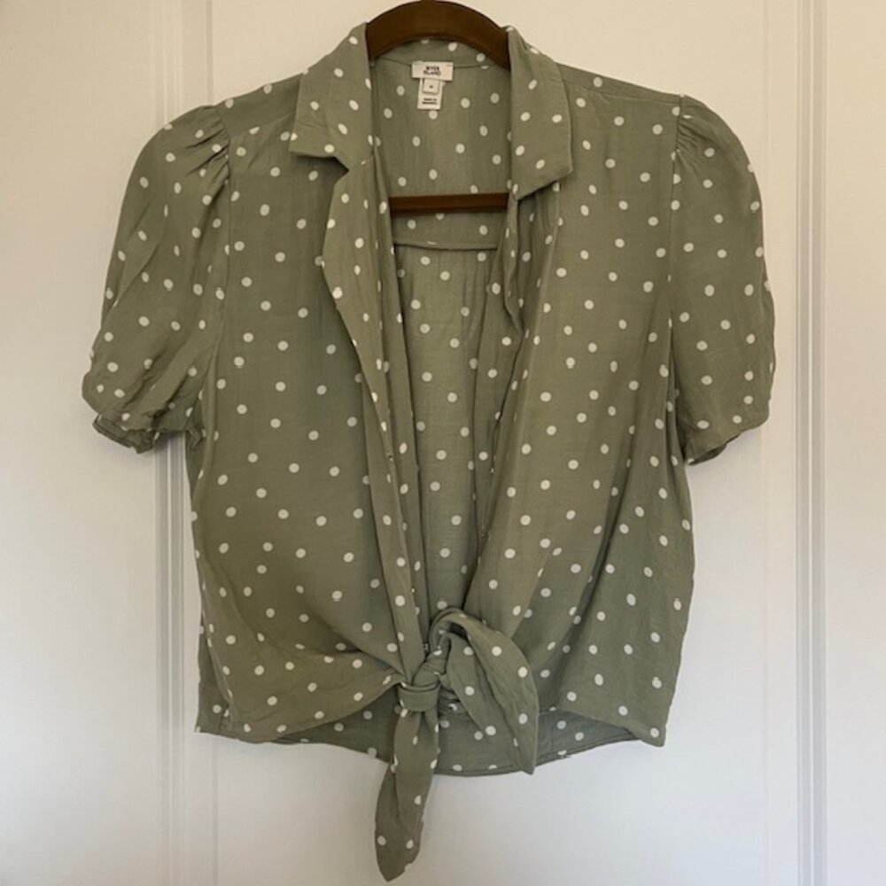 River Island Green & White Polka Dot Shirt Blouse Top